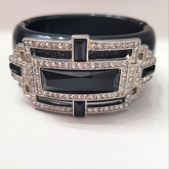 unbranded Jewelry - Statement Black & Silver Rhinestone Cuff Bracelet  Art Deco Glam